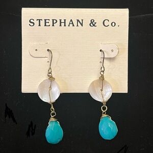 NWT Stephan & Co Faux Turquoise Shell Dangle Wire Earrings Boho Beach